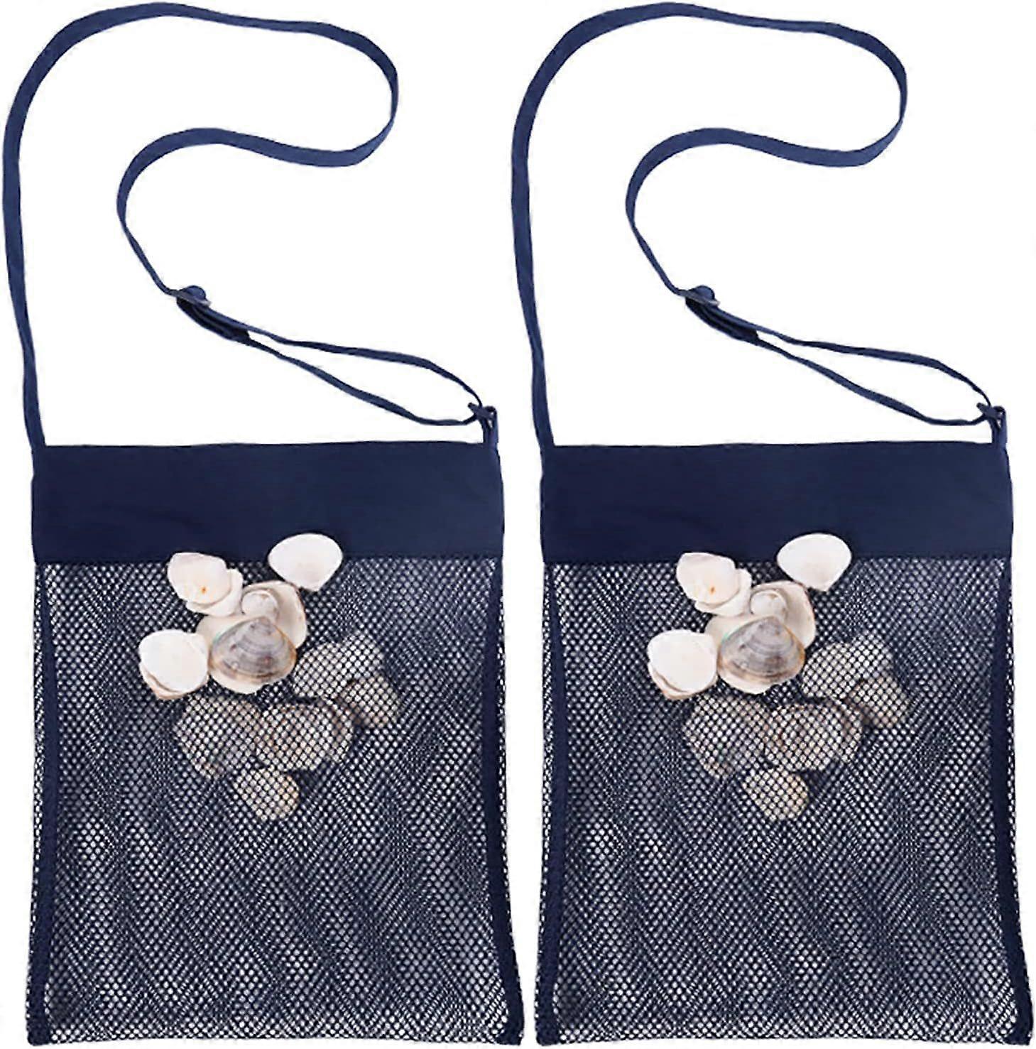 Mesh Seashell and Sand Pocket Bags - Set of 2 (Large) (Navy Blue)