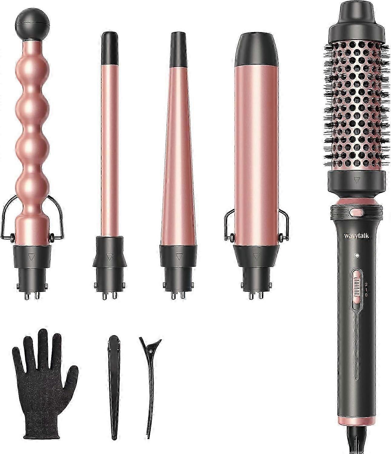 5 in 1 Curling Wand Set with Curling Brush and 4 Ceramic Curling Wands (Rose Gold)