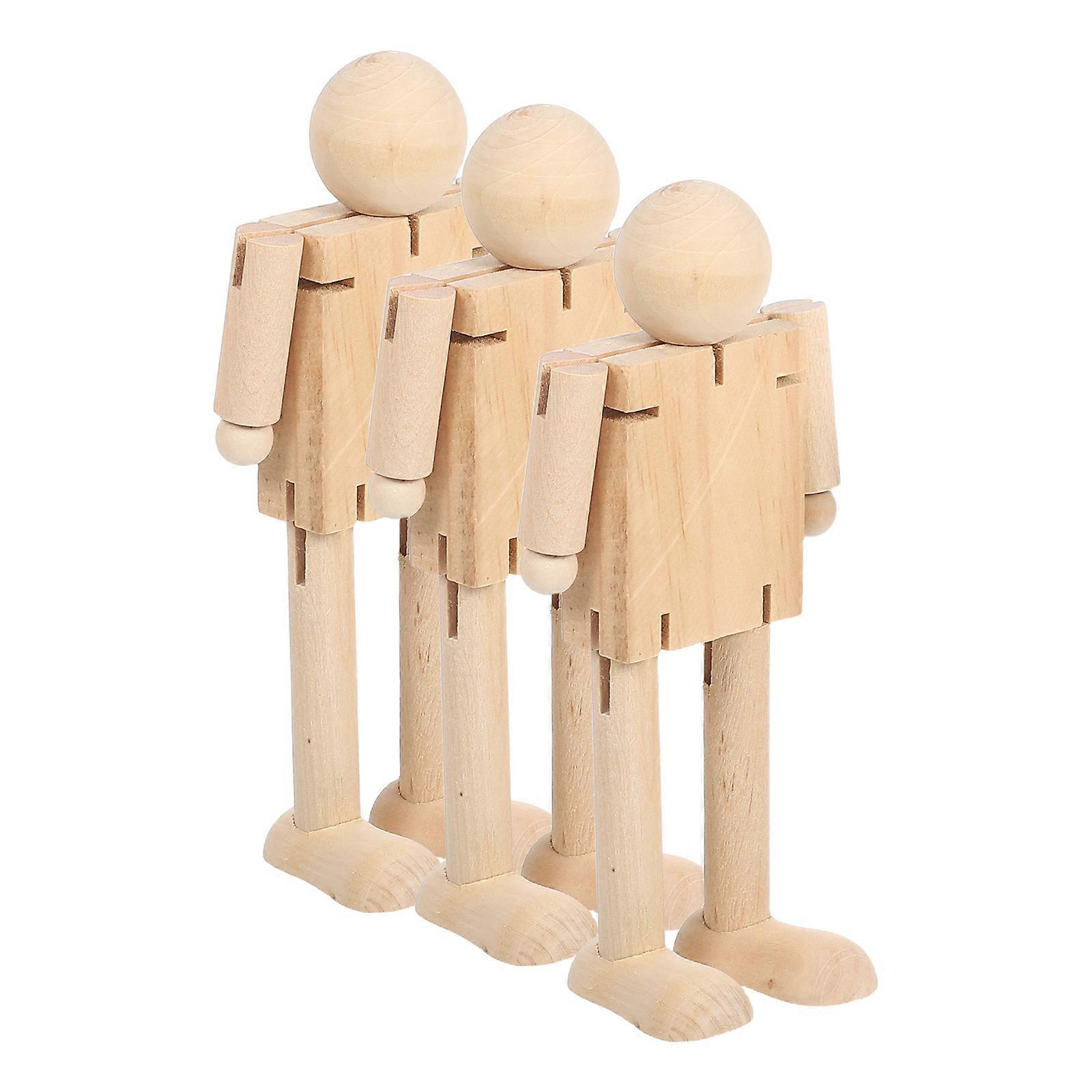 Wooden Robot Figurine for Drawing Use 3Pcs DIY Poseable Mannequin Set