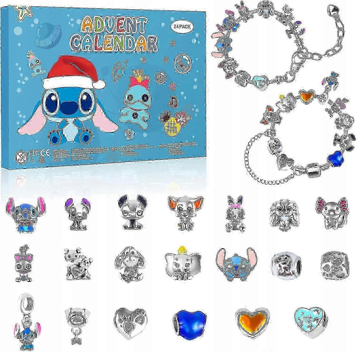 2025 New Stich Advent Calendar With 2 Bracelets And 22pcs Unique Cartoon Charm Beads