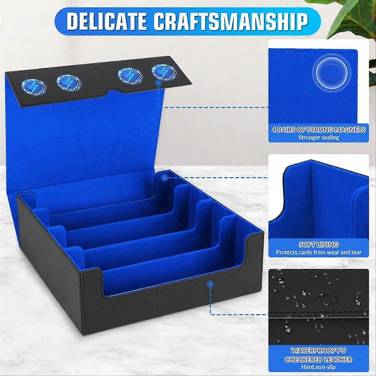 Trading Card Storage Box,4 Rows Card Deck Case ,Magnetic Closure Card Box for Game Cards Black&Blue