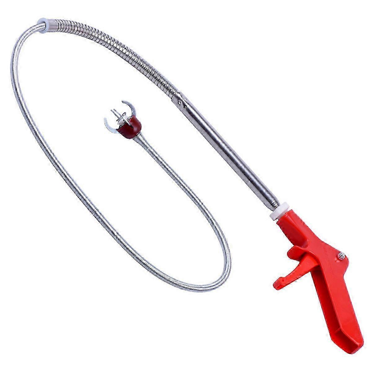 Strong Grip Flexible Spring Bendy Tool For Shower, Red Handle Operated Drain Clog Pickup Snake Offers Superior Maneuverability 25-26s