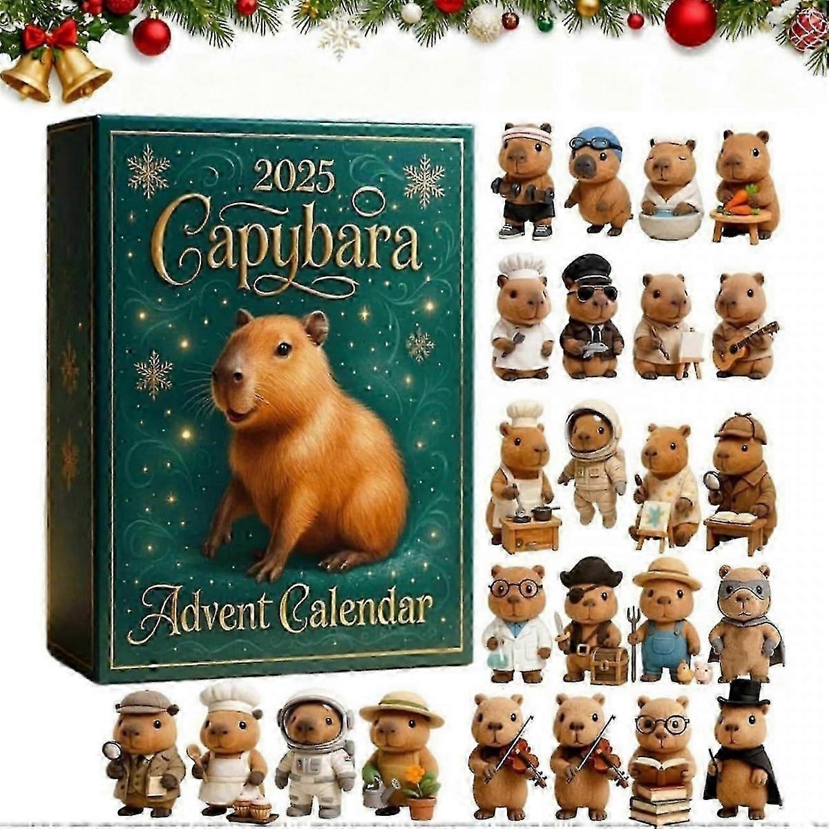 Capybara Advent Calendar 2025,2d Acrylic Capybaras Ornaments Christmas Decor,24 Days Christmas Advent Countdown Calendar with 24 PCS Capybara Ornament