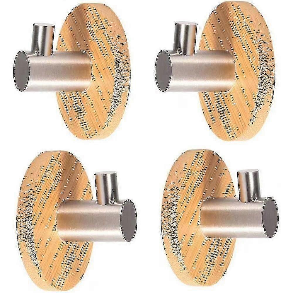 4pcs Hooks Less Steel Bamboo Bathrobe Hooks Hooks Kit Towel Racks Coat Hooks Without Ing Bath Kit