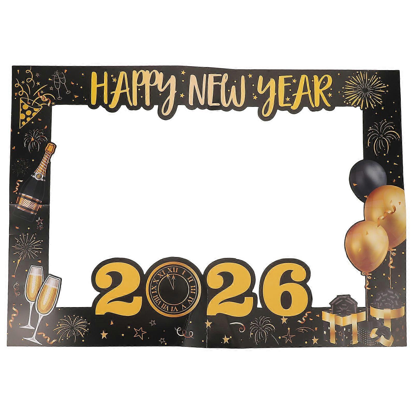 New Year Photo Booth Frame 2026, Large Handheld Cardboard Selfie Prop, Countdown Party Decorations for NYE,  Backdrop, Family Event Supplies