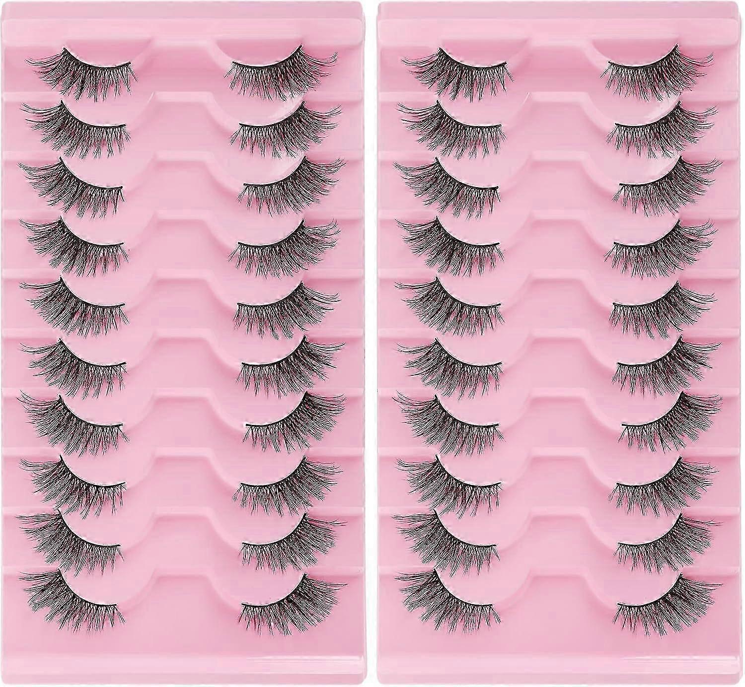 Half Lashes Natural Look Wispy 20 Pairs Cat Eye Lashes 3D Fluffy Faux Mink Lashes 15MM False Eyelashes Look Like Extensions Curly Soft Fake Lashes Pac