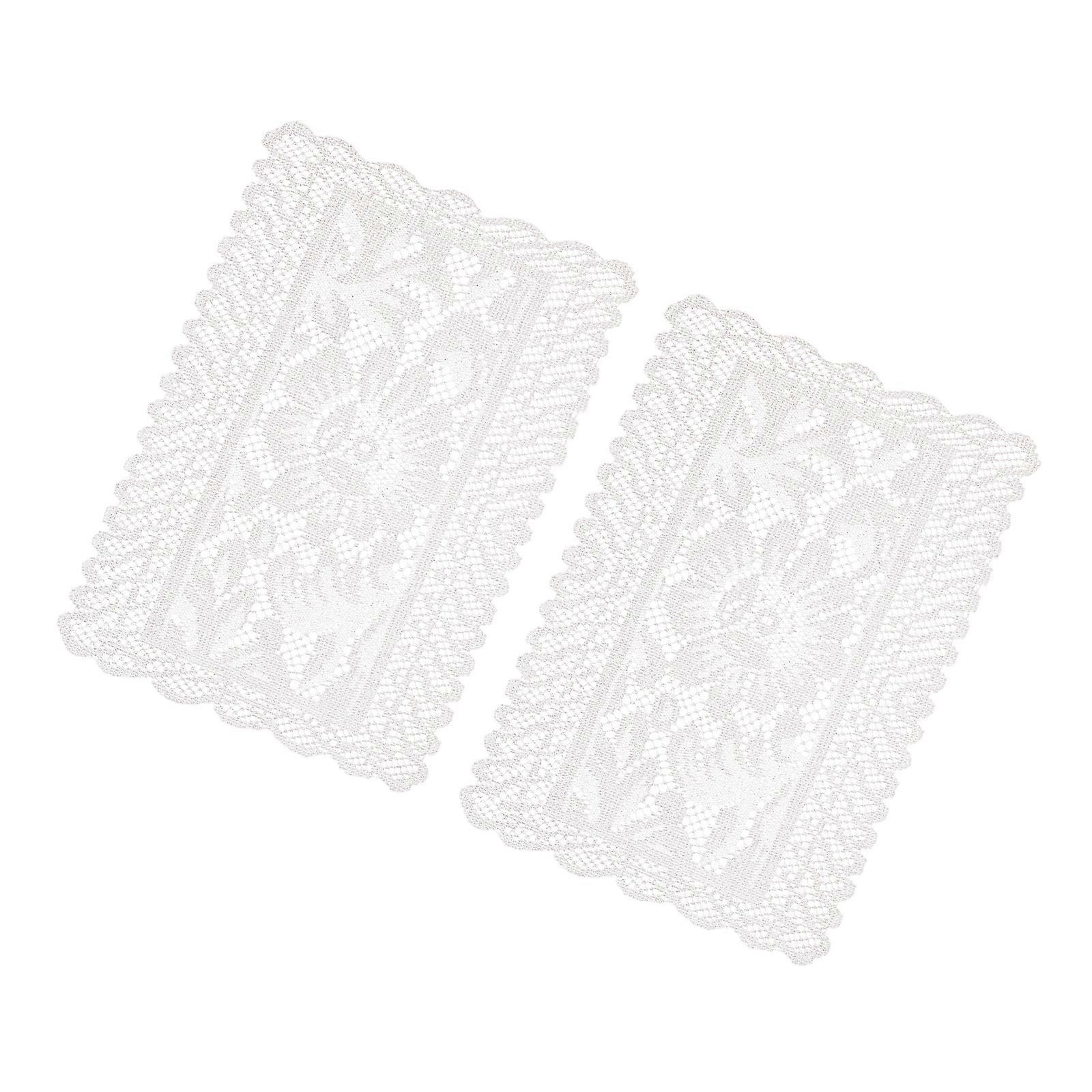 Set of 2 Lace Table Mats Florals Designs Polyester Fabric for Sofa End Tables and Tray Decoration  White