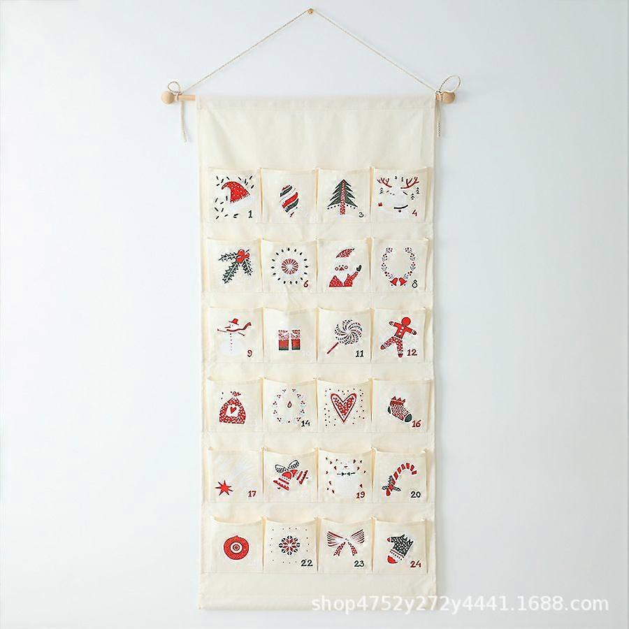 Fabric Christmas Advent Calendar with Pockets,Reusable Natural 24 Days Countdown Advent Calendar Hanging Storage Bag for Xmas Holiday Home Wall Decora