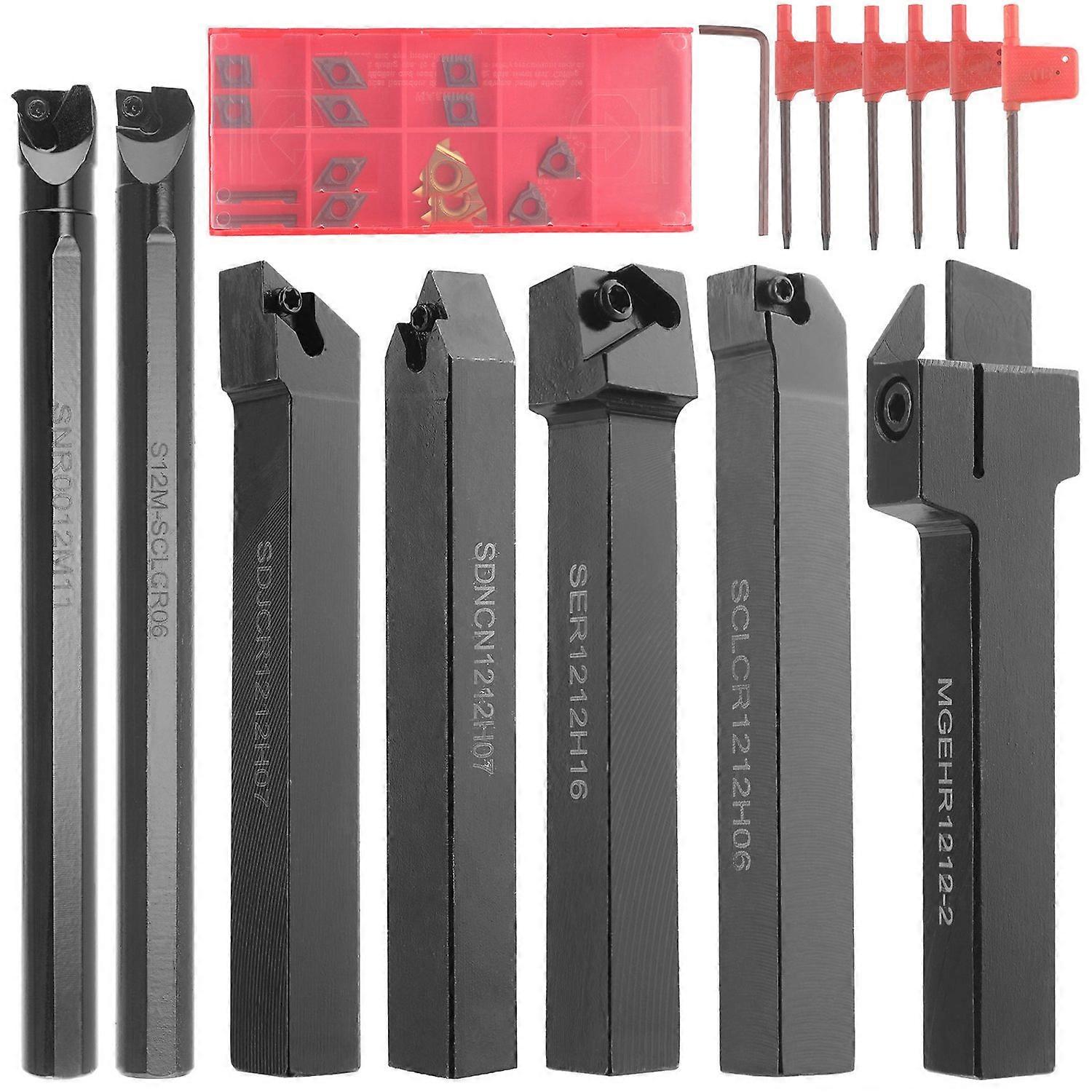 1/2'' 12mm Indexable Lathe Turning Tool 21Pcs Kit- 7Pcs Metal Lathe Tools Holder Set with 7Pcs Carbi