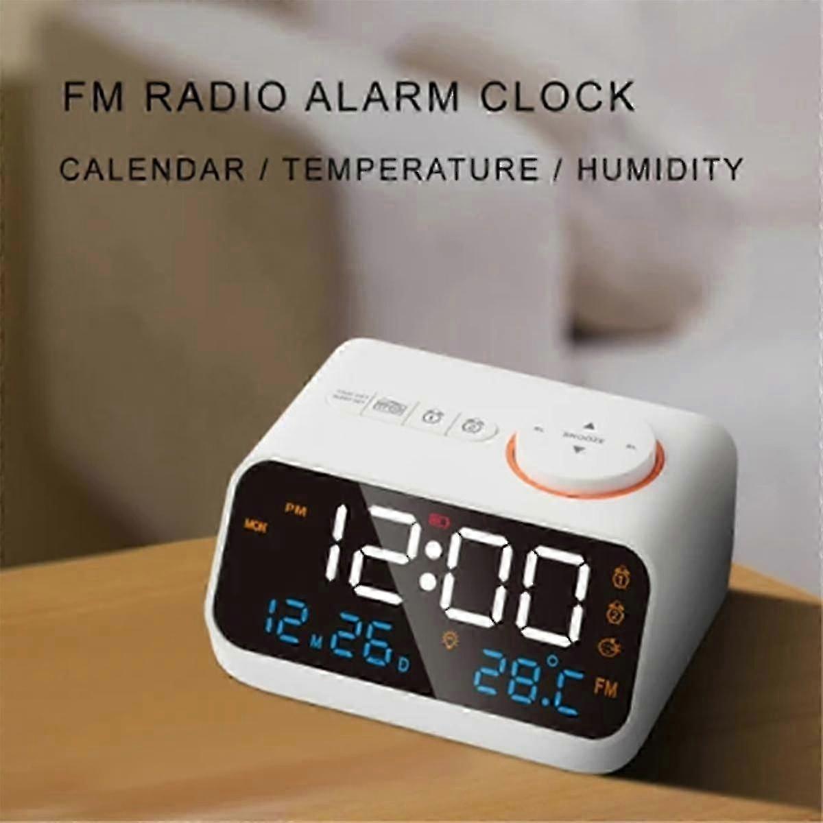 FM radio LED alarm clock with digital desk calendar and thermometer