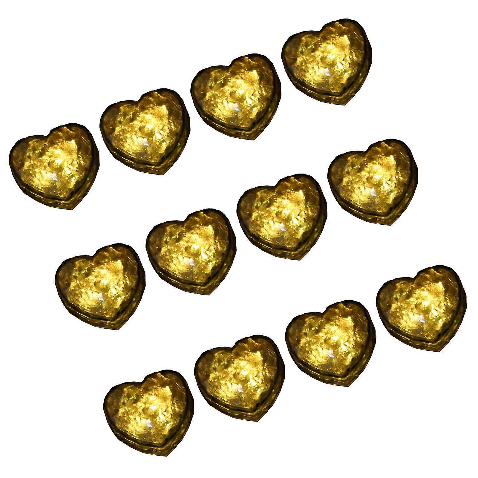 12pcs Water Activated LED Flashing Heart Shape Ice Cubes Atmosphere Light Party Drink Decorations for Beverage Use  Yellow