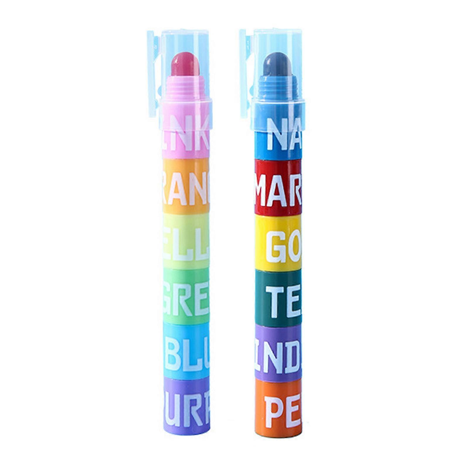 2Pcs Multicolor Highlighter 12-Color-in-1 Marker Round Broad Tip For Kid Card Making Journal Notebook Coloring Doodling  Two color combinatio