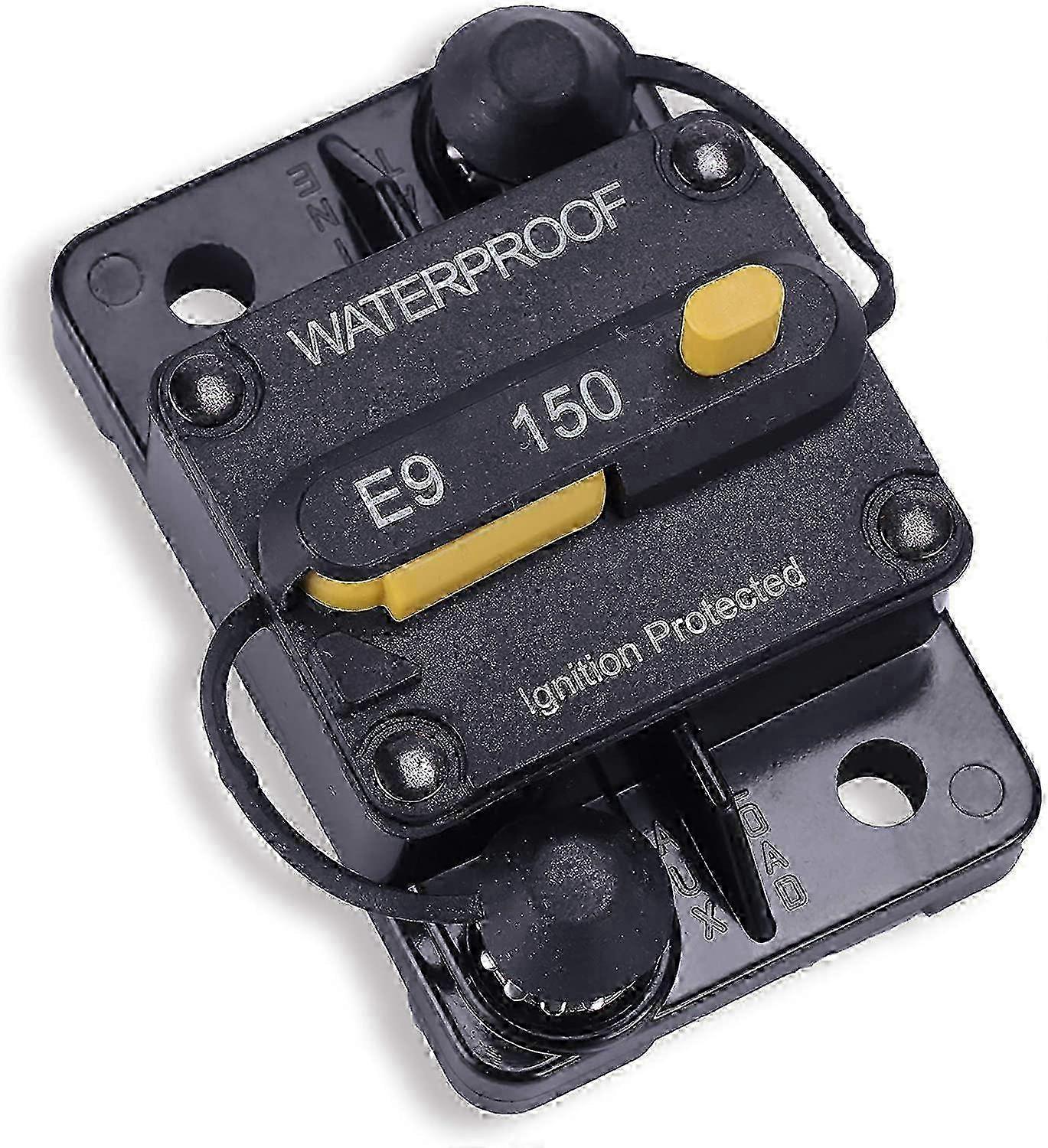 25-26 150A Circuit Breaker, 12V-48V DC Circuit Breaker with Manual Reset Waterproof Inline Fuse, Suitable for Campers, Trailers, RV, Ships