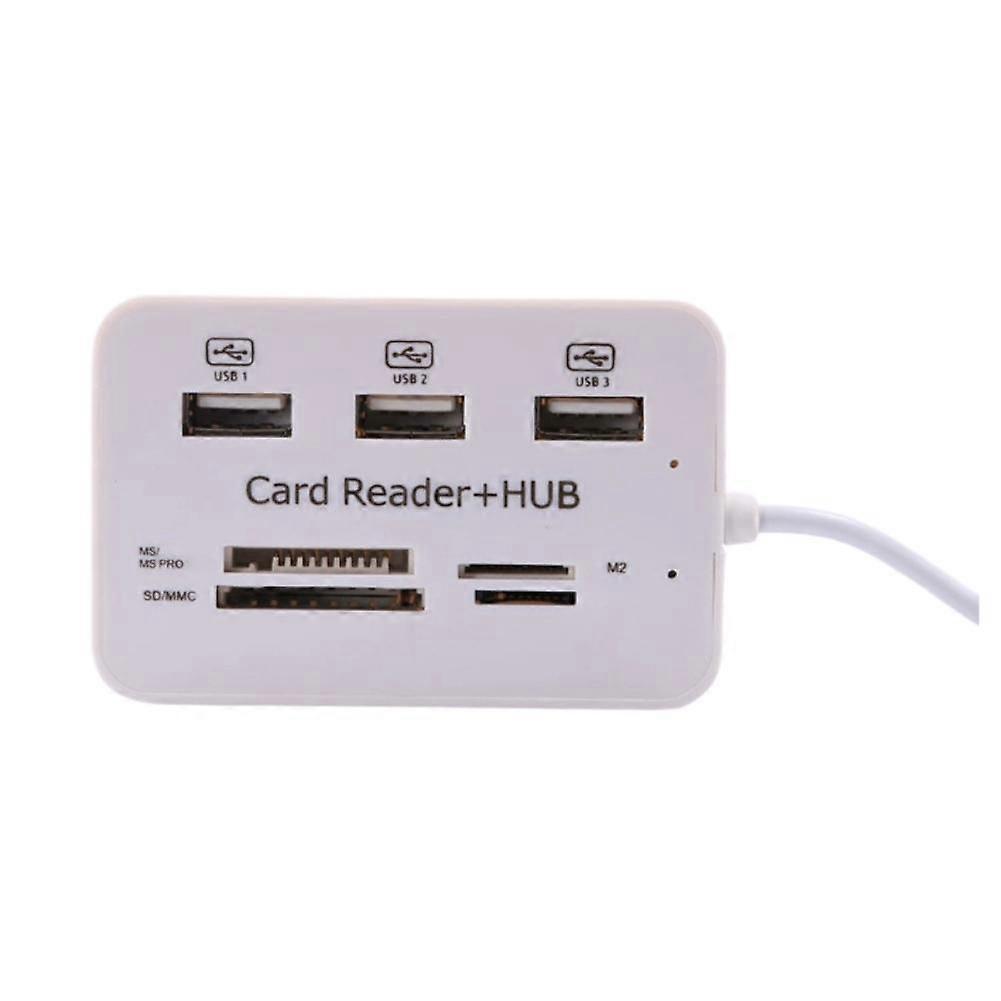 7-in-1 USB 2.0 Hub and Card Reader with 3 Ports 4 Slots High-Speed Data Transfer for Computers and Laptops