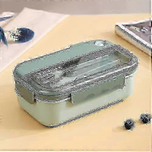 Plastic Divided Lunch Box Microwaveable With Tableware (1.1l Green)