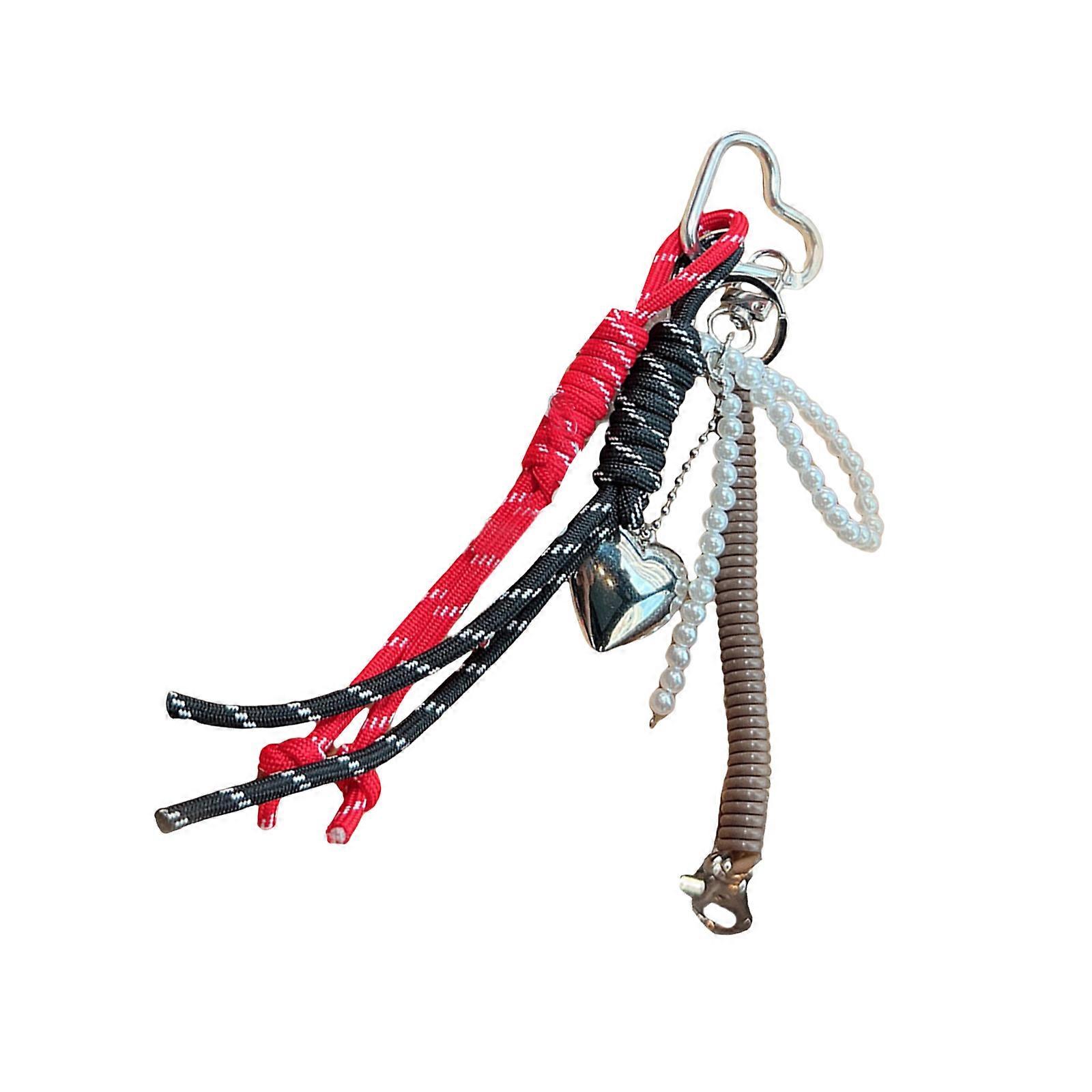 Portable Key Clip Key Chain Stylish Keyring Beaded Bowknot Keyring Key Accessory Schoolbag Pendants Suitable for Key Bag  Red and black.