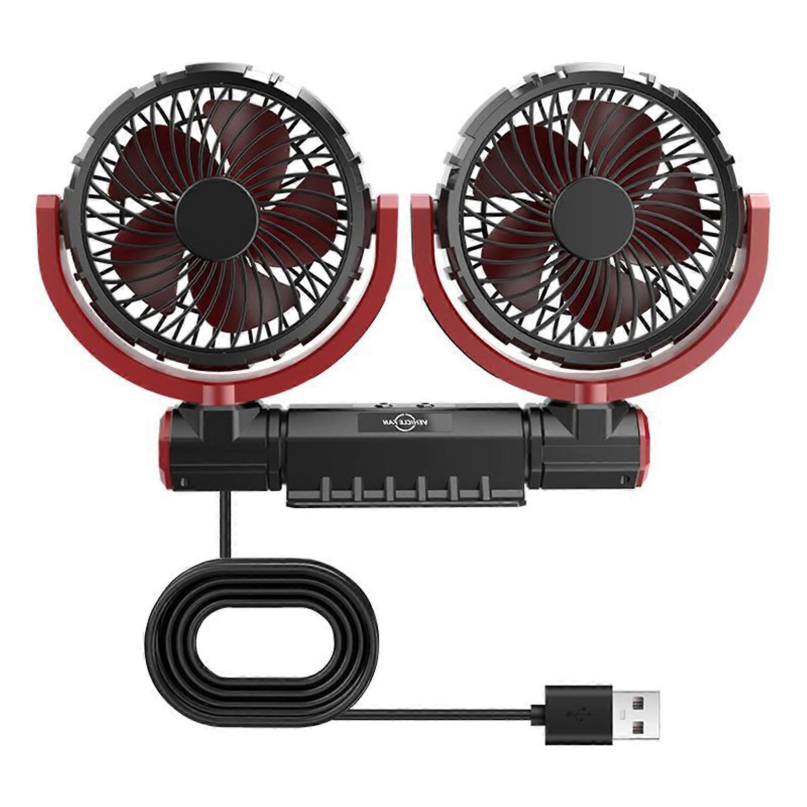 Car Fan Double Head USB Fan for Car, Vehicle Cooling Fan Brushless Motor 3 Speed, 360Rotation, for Car Dashboard Multicolor