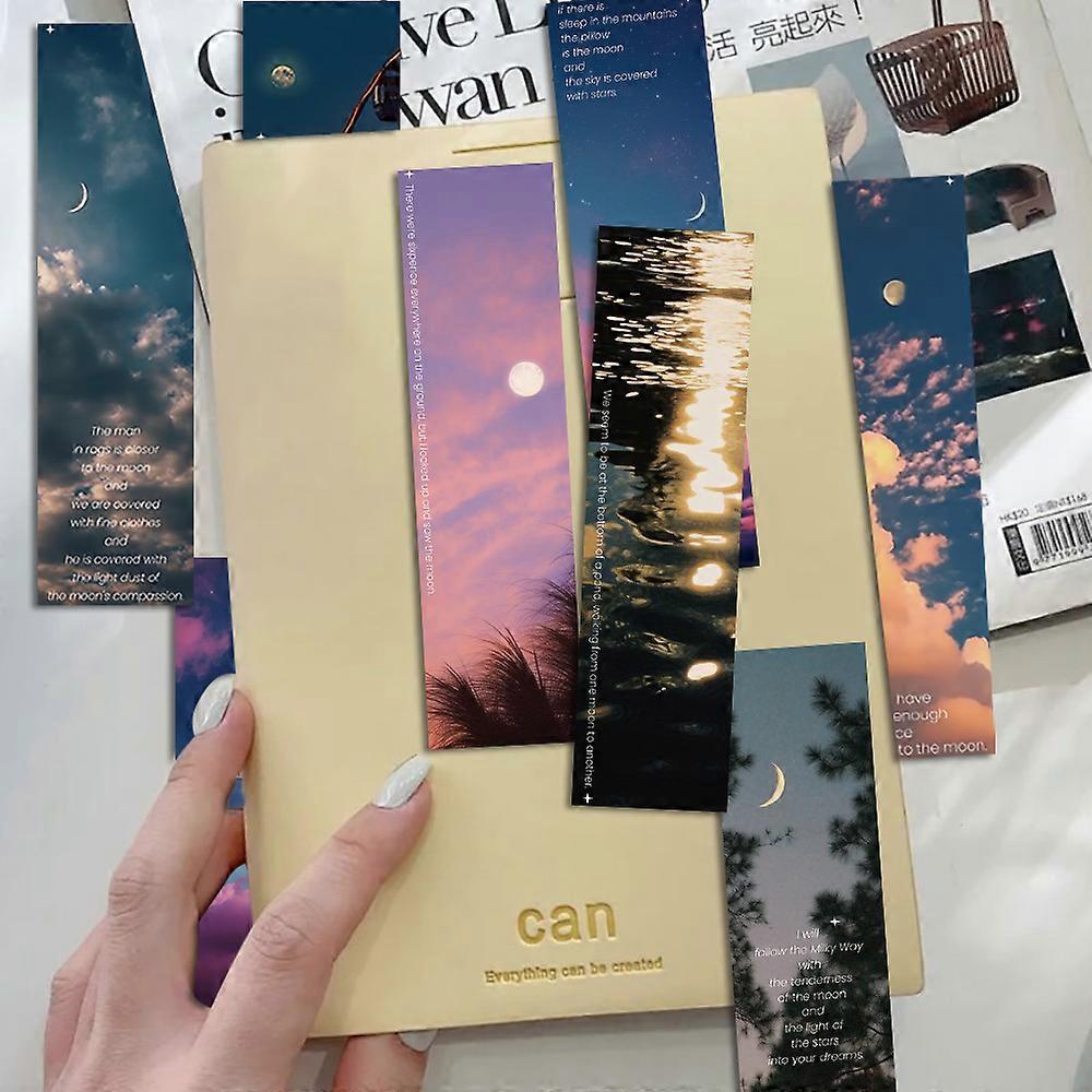30-sheet set of "Like the Moon's Eternity" series bookmarks featuring sunsets, healing landscapes, and text annotation cards �C a creative an