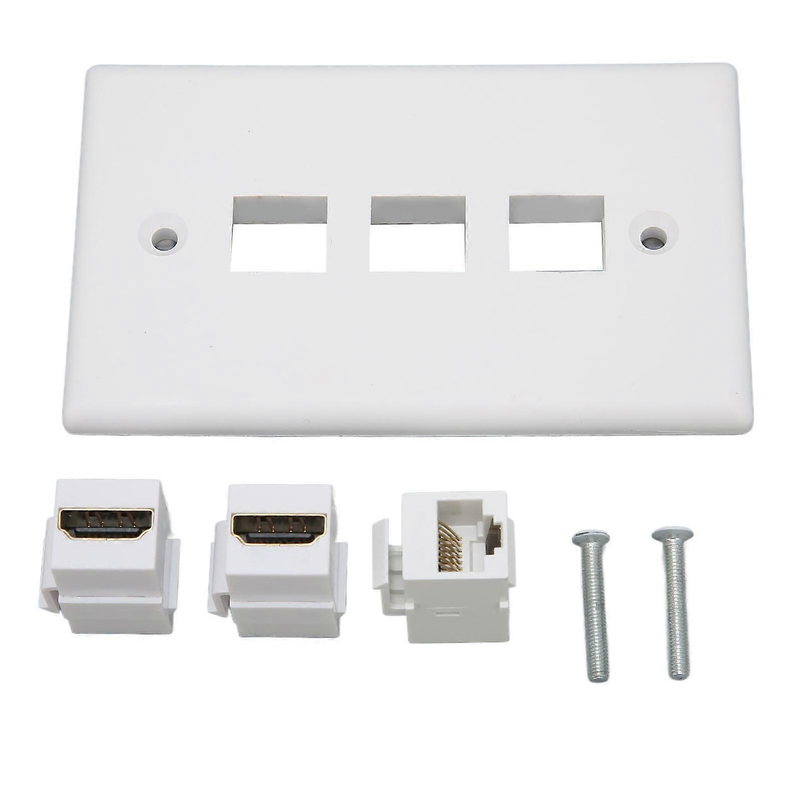 2 Port 4K HD Multimedia Interface Ethernet Wall Plate Soldering Free 1 Port Cat6 Keystone Wall Plate for HDTV Projector