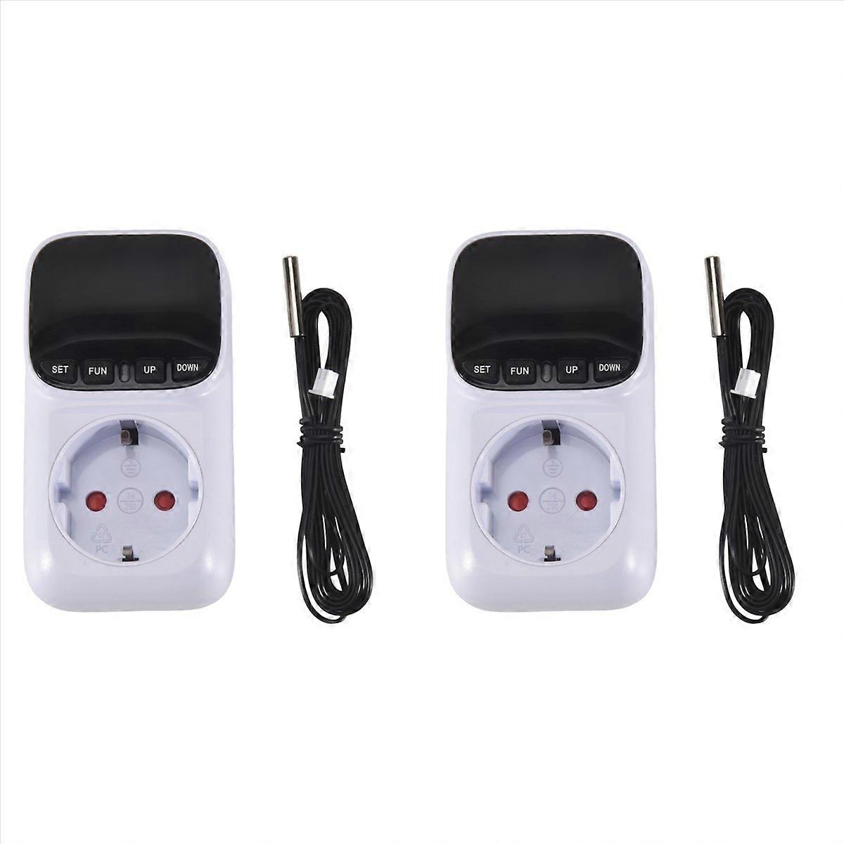 2X Digital Temperature Controller Socket Outlet Thermostat with Time Sensor Probe Heating Cooling Sw