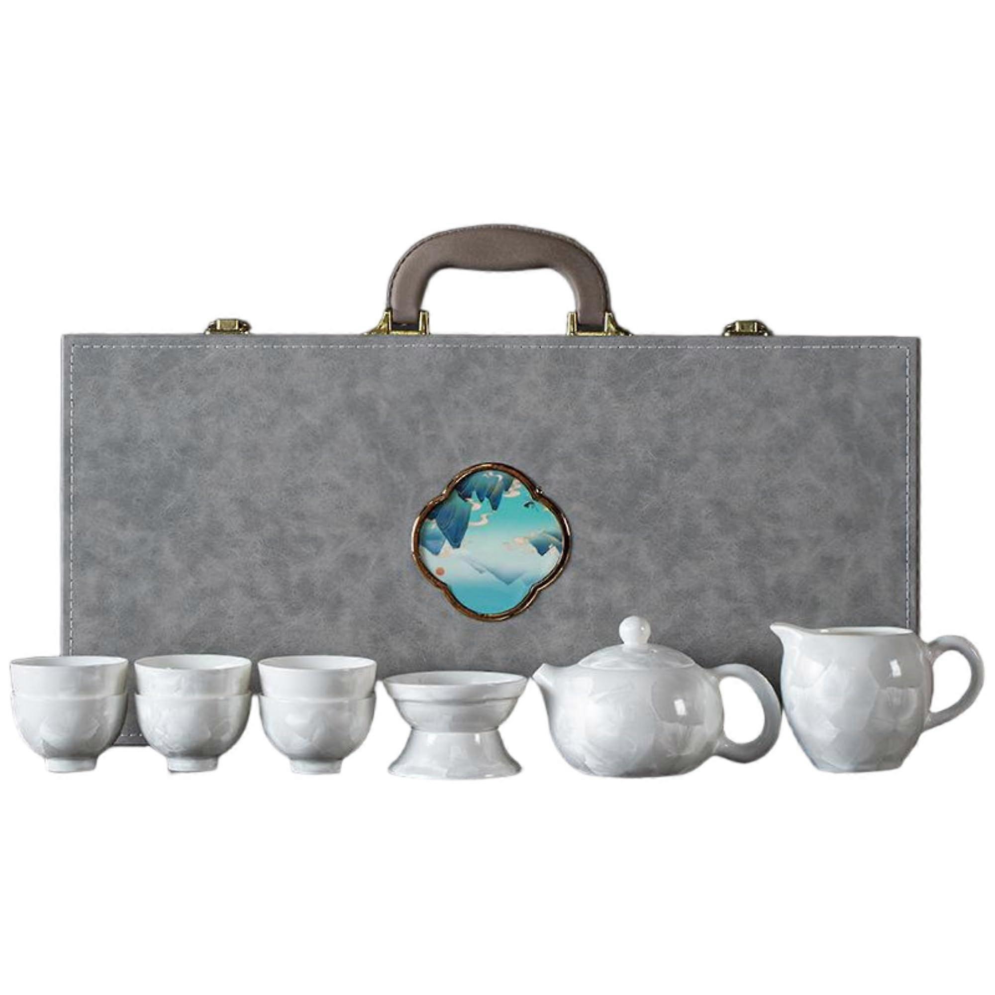 Ceramic Kung Fu Tea Set with Teapot and Removable Infuser, Glazed Ice Flower Cups for Home or Office Guest Serving