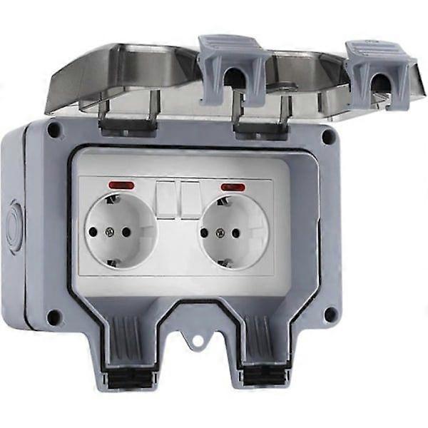 IP66 Waterproof Outdoor Socket with Switch, Double Outdoor Wall Socket for Kitchen, Bathroom, Garage, Pool and