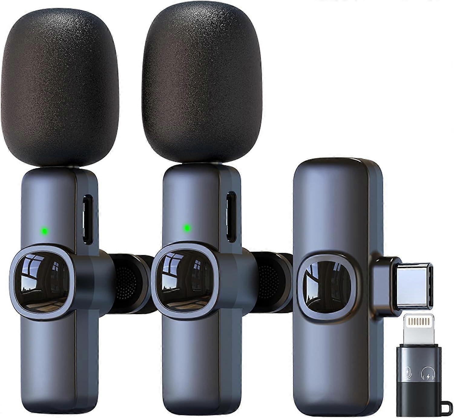 Mini Wireless Lavalier Lapel Microphone, 2 Pack Small Podcast Microphones, for Interview