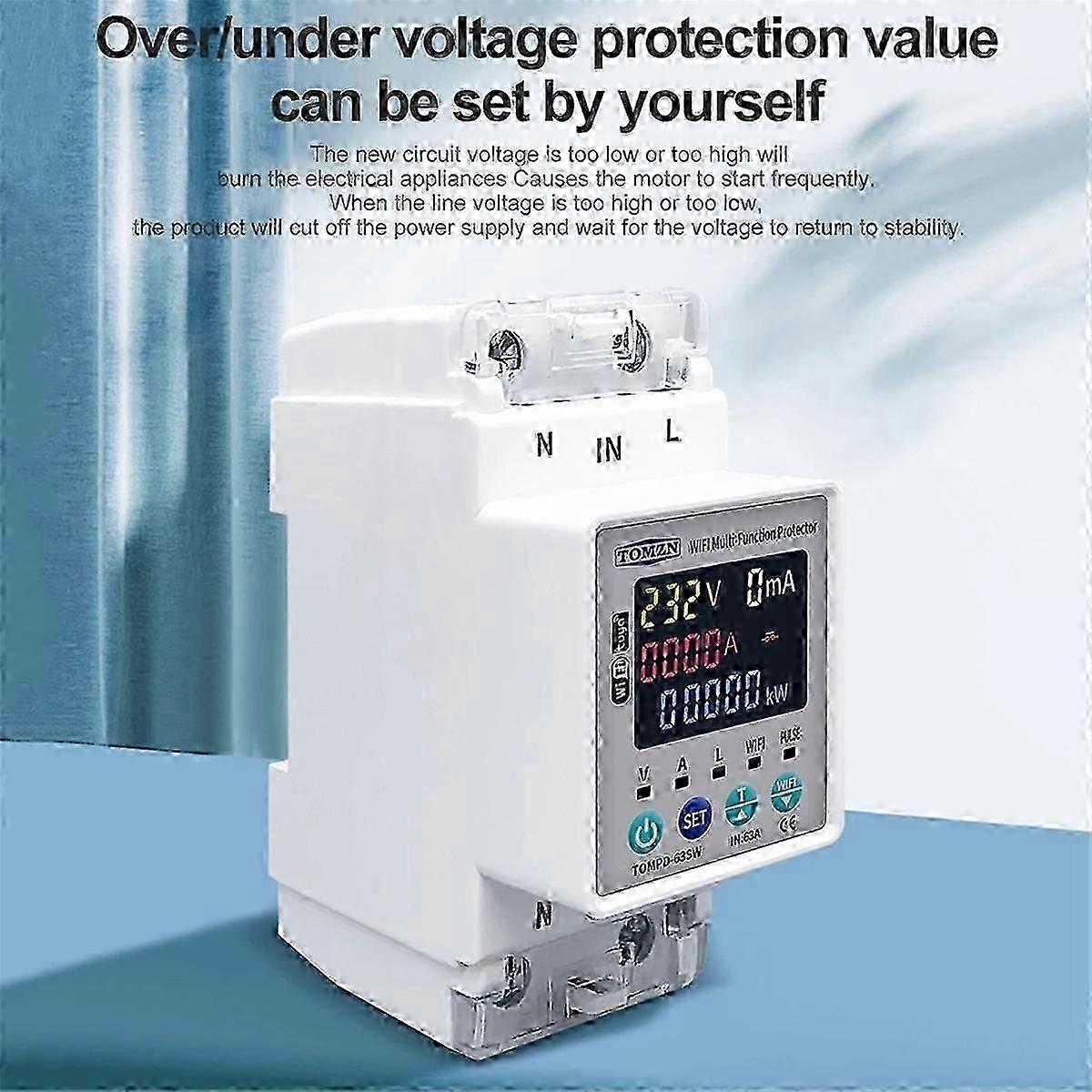 Tomzn 2p 63a Tuya Wifi Switch Kwh Metering Circuit Breaker Timer With Voltage Current And