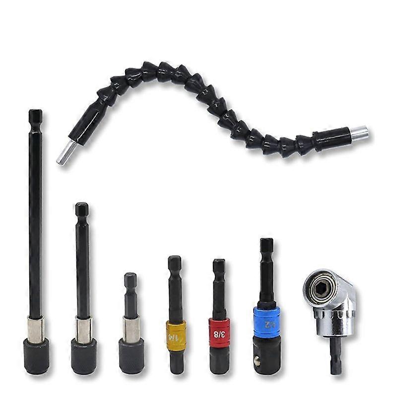 Flexible Drill Bit Extension Set 8Pcs, 105°, Universal Socket Adapter