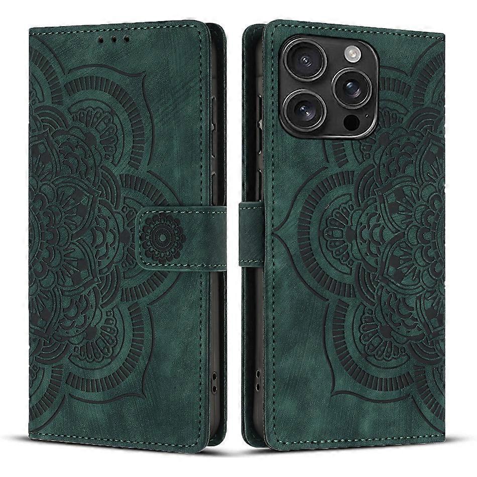 Retro embossed mandala leather case for iPhone 16E, Apple 16 Pro Max protective case