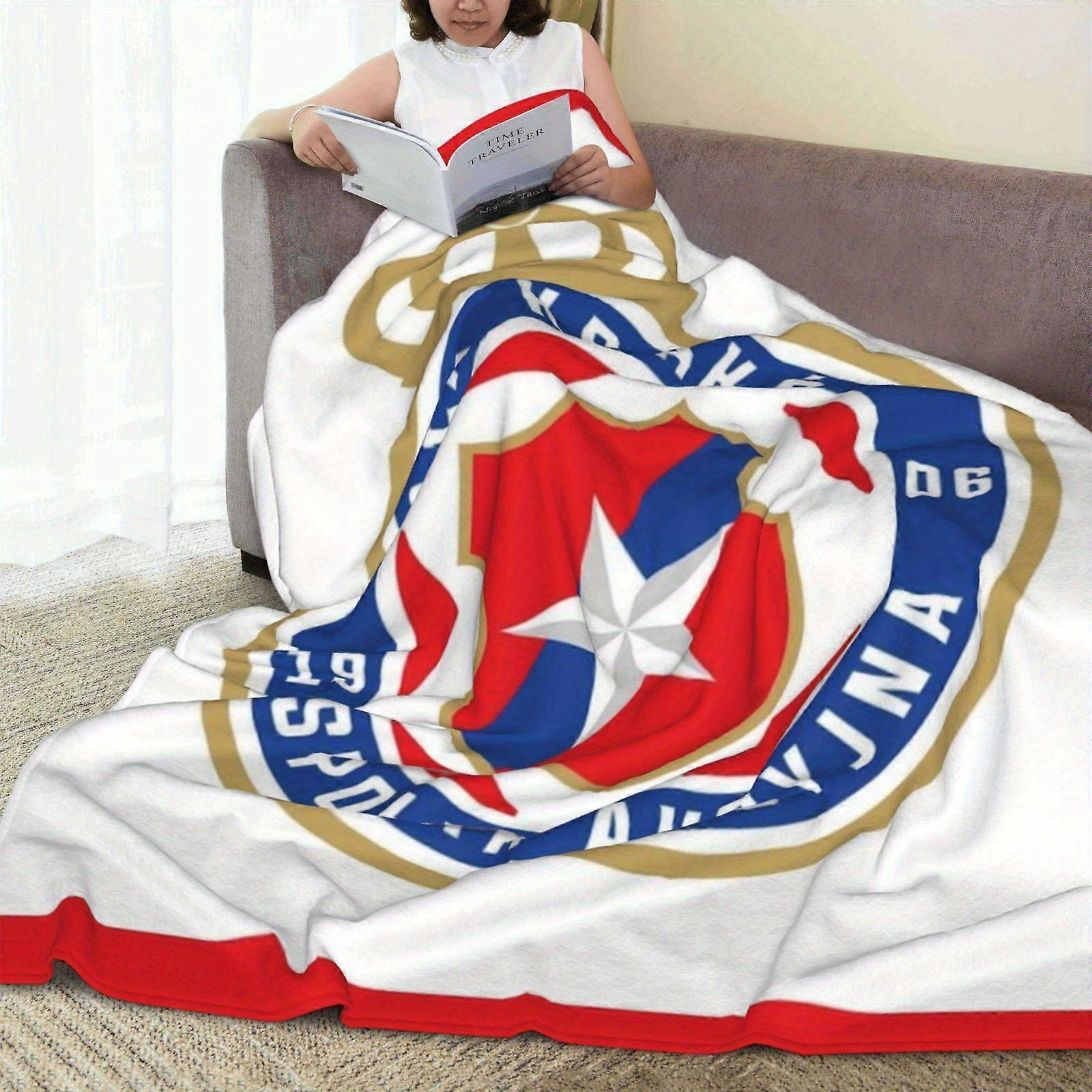WIS\u0141A Krak\u00F3w Football Club Digital Print Fleece Blanket Perfect for Sofa and Bed, Comfortable Warm with Vibran-AZLKH425