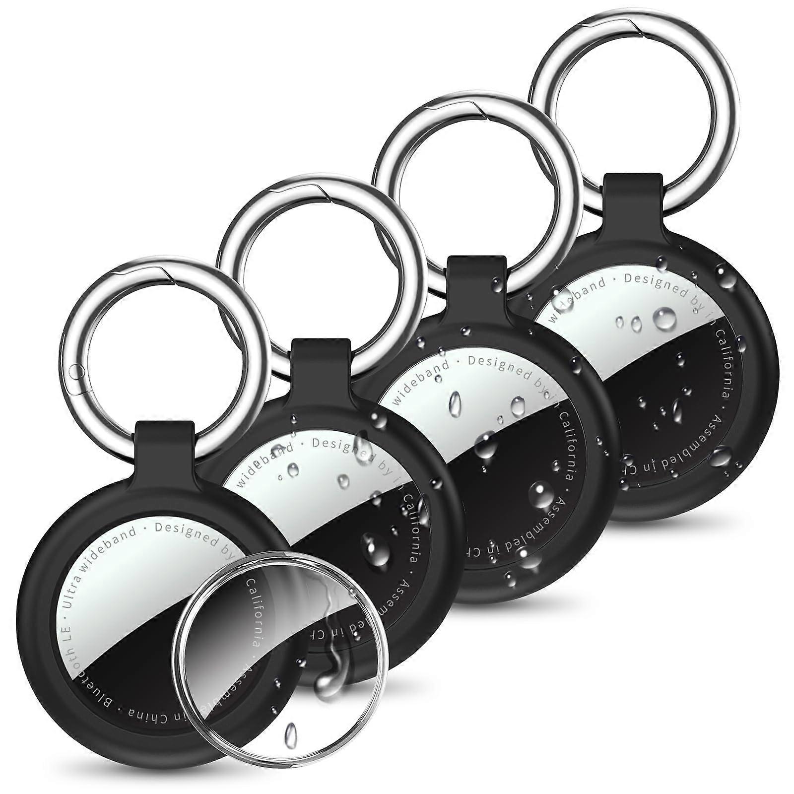 Holder for AirTag 4 Pack Waterproof TPU Keychain Case with Secure Fit for Keys Bags Pets Black