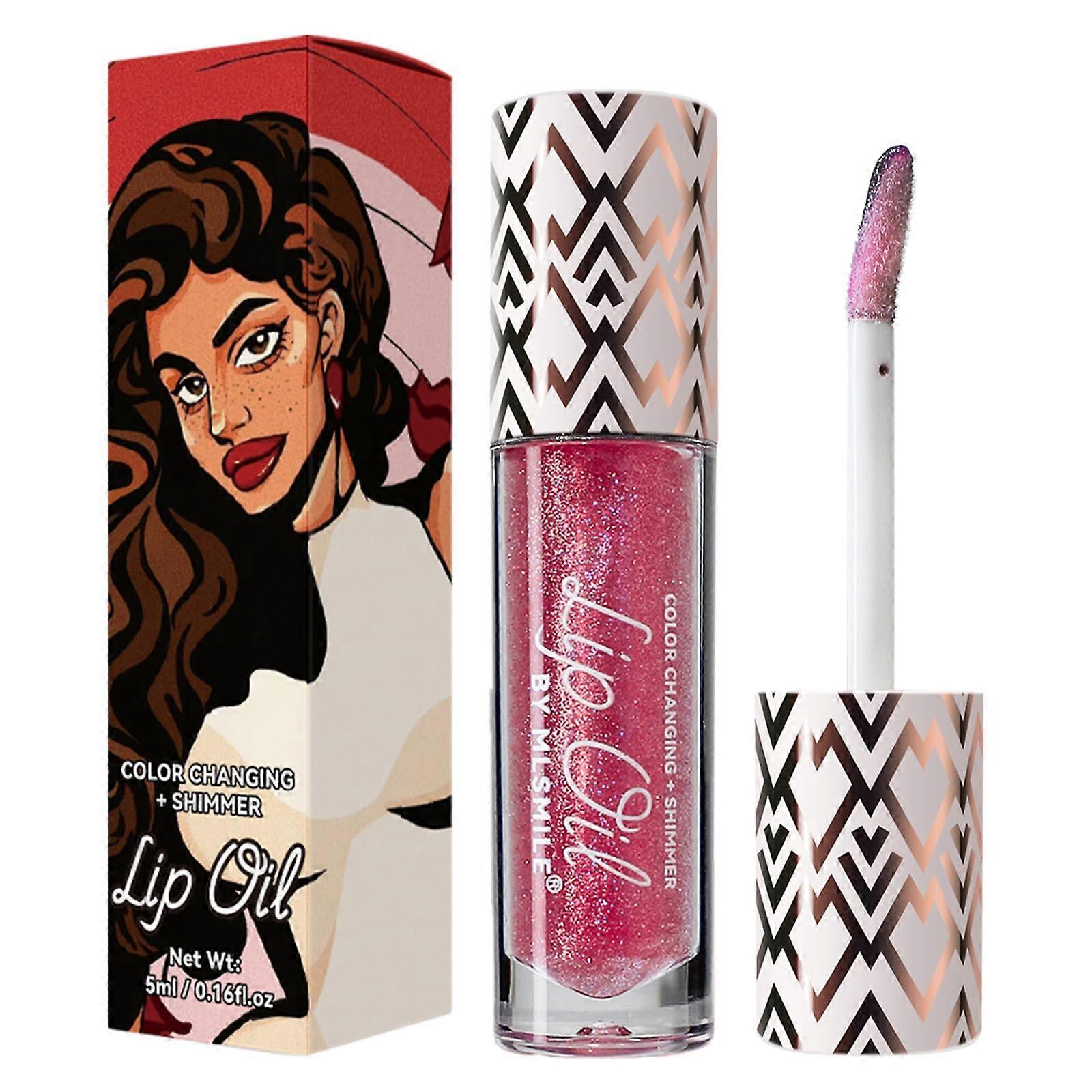 Color Changing Lip Oil with TemperatureAdaptive Tint, Long Lasting Hydrating Pearlescent Lip Gloss 02#