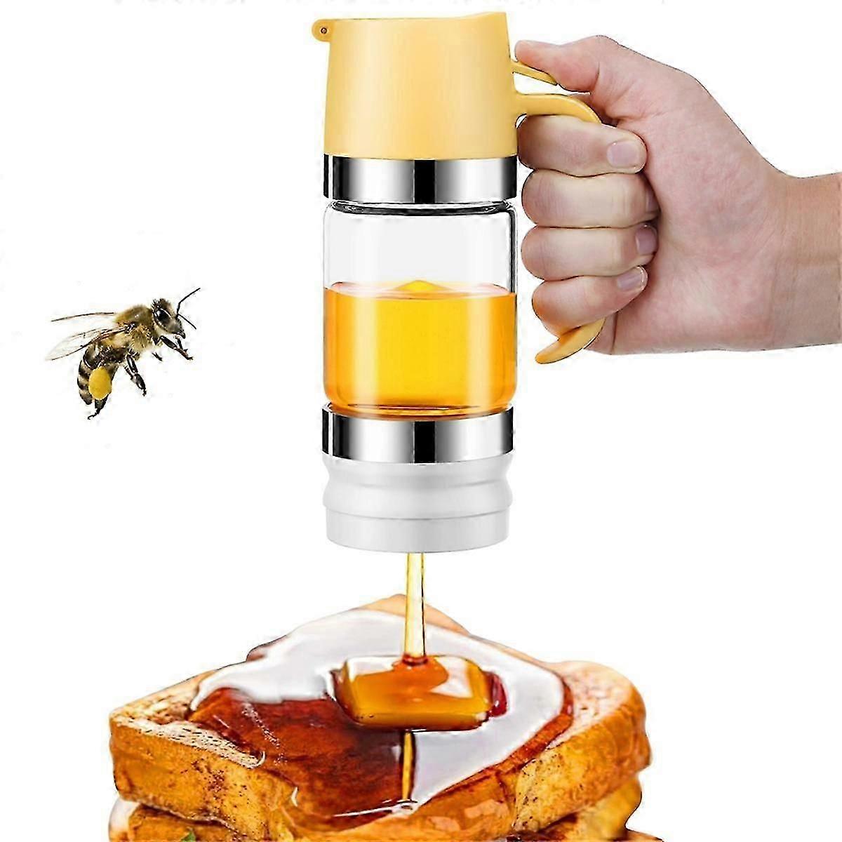 Honey Dispenser Jar, 10 Oz No Drip Glass Honey Dripper with Handle, Honey Syrup Dispenser for Bread