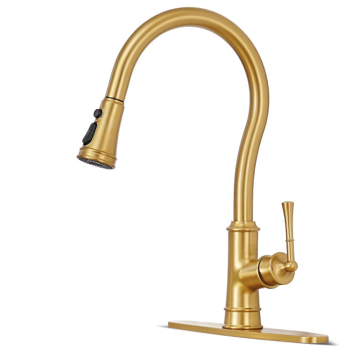 Brushed Gold Kitchen Faucet with Pull Down Sprayer, Solid Brass  Arc, 3 Spray Modes, 360° Swivel