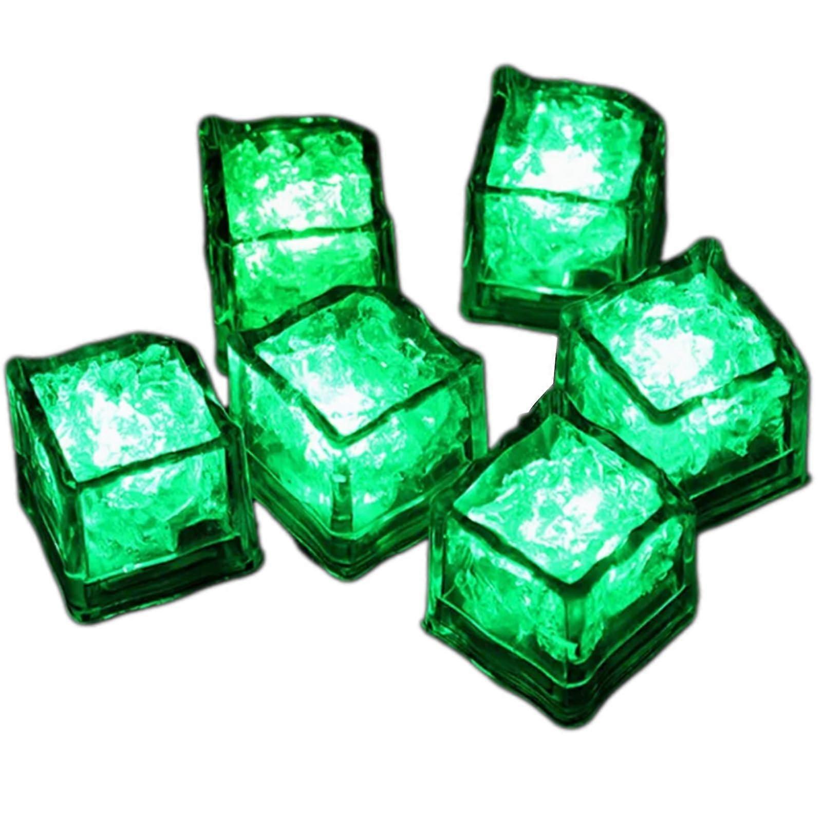 Set of 12 Green LED Ice Cubes for Drinks, Reusable Water Activated Lights for Weddings and Parties