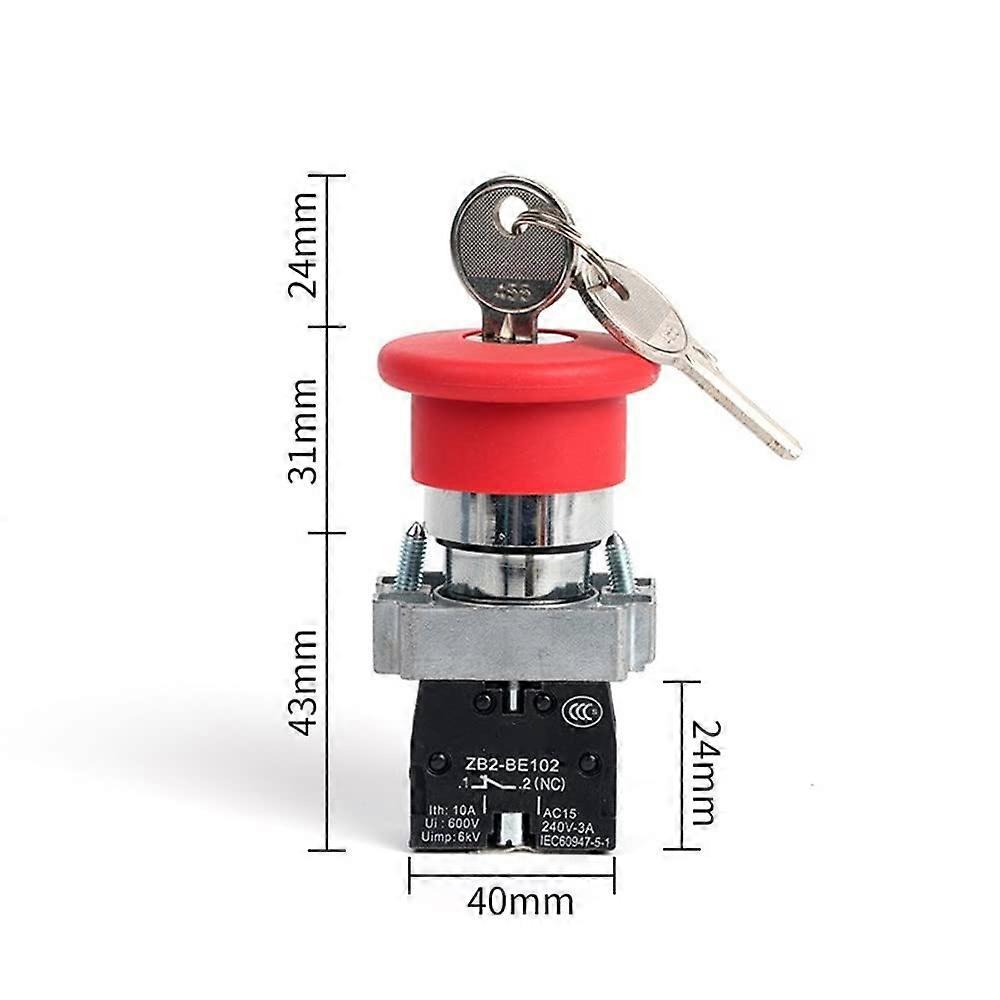 XB2BS142C Red Emergency Stop Mushroom Push Button Switch with Key Release NC for Industrial Control