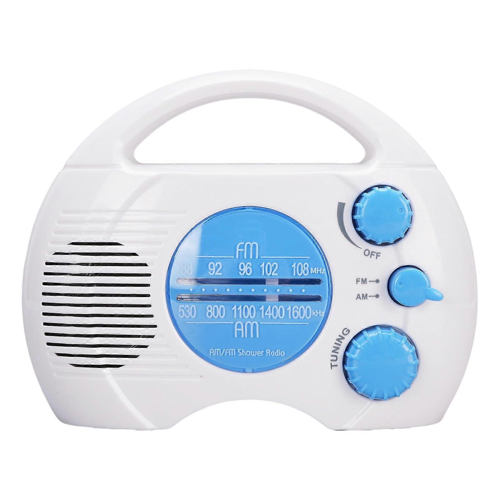 Waterproof AM FM Shower Radio with Easy Electronic Tuning for Bathroom Use, Compact Blue Design
