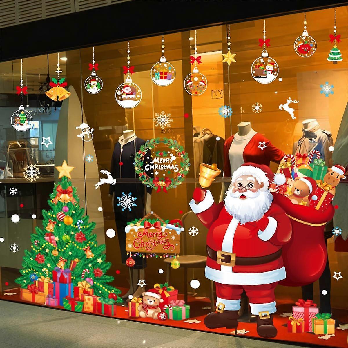 Christmas Window Clings Reusable DoubleSided Santa Tree Snowflake Stickers 110 PVC Decals