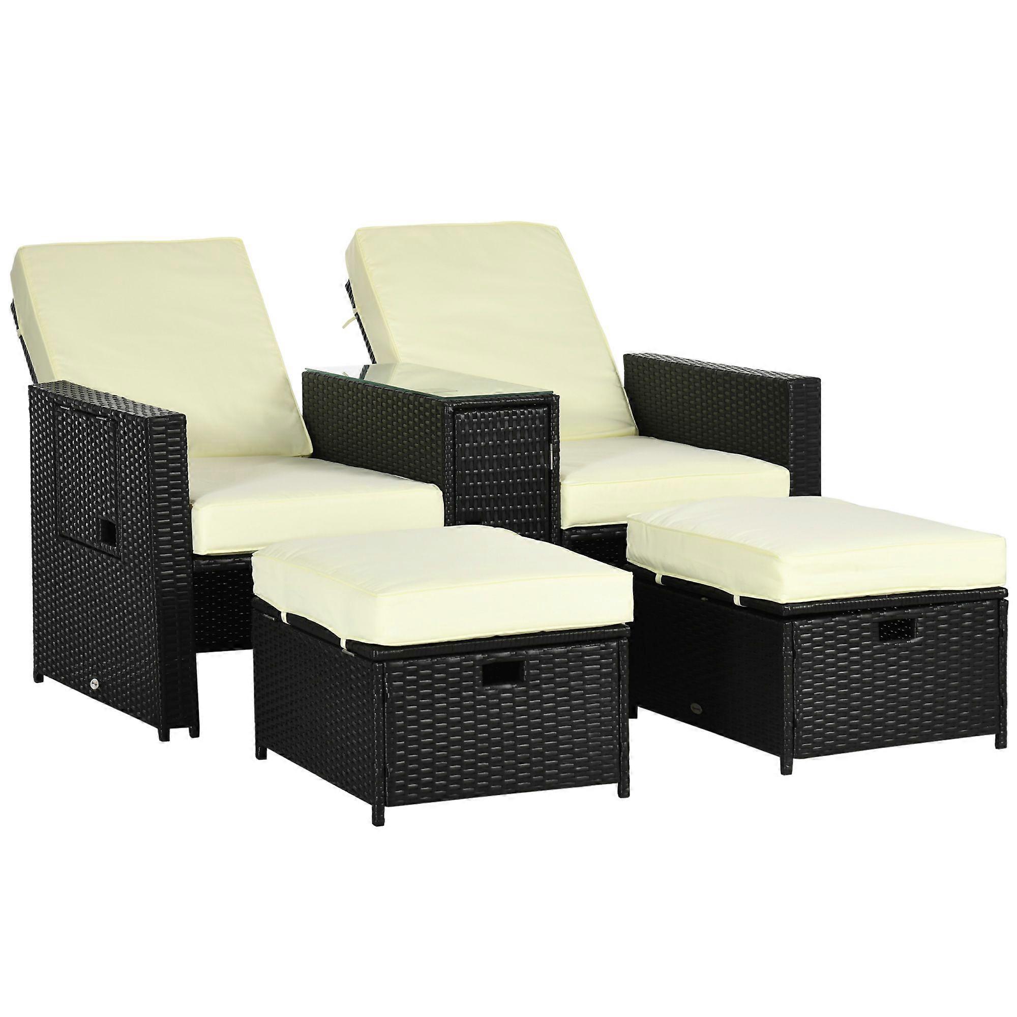 5 Piece Rattan Sun Lounger Set with Side Table