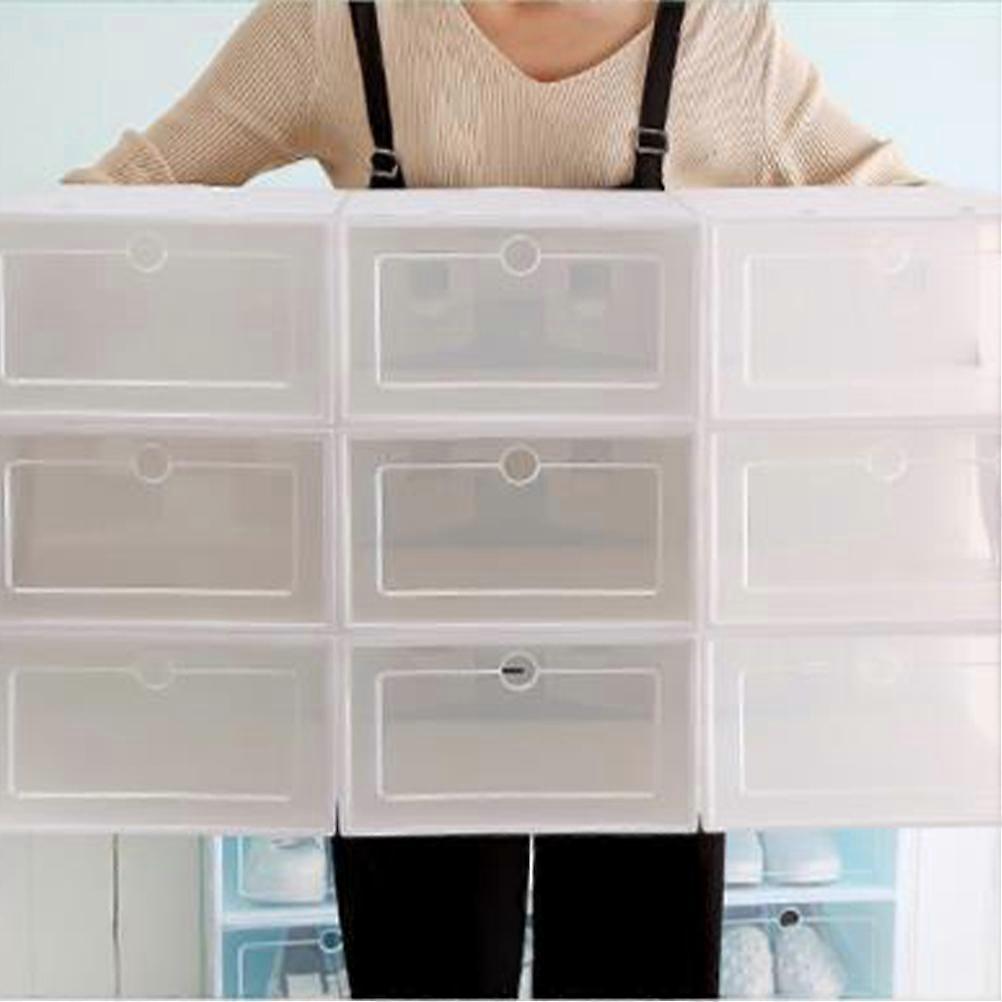 Foldable Shoe Box White Shoes Storage Bin Stackable 2 Pieces Set