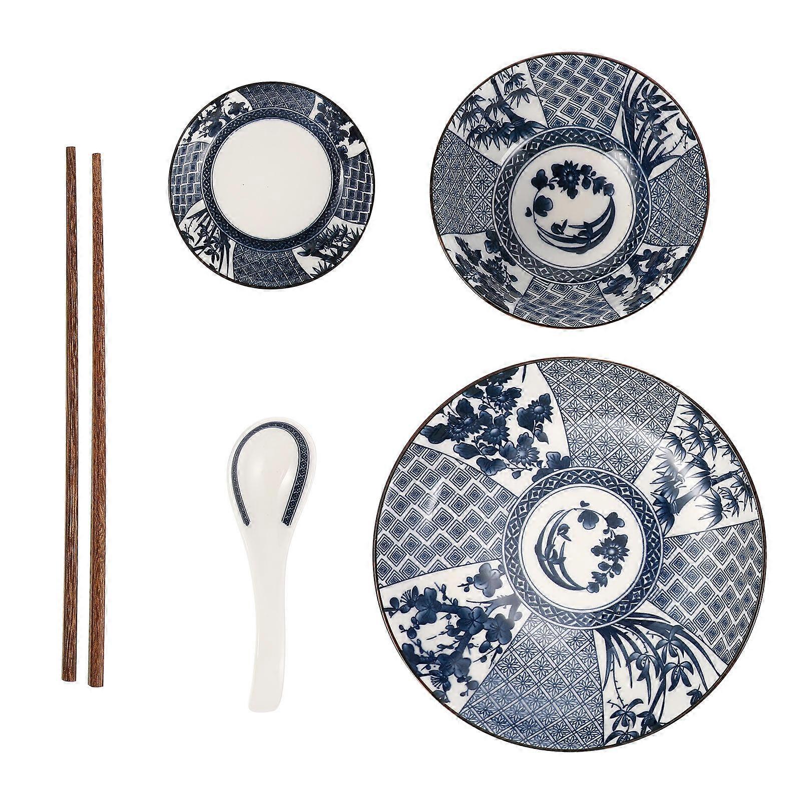 Cute Ceramic Plates Japanese Style Dinnerware Ceramic Material Round Shape For Dining 1Set