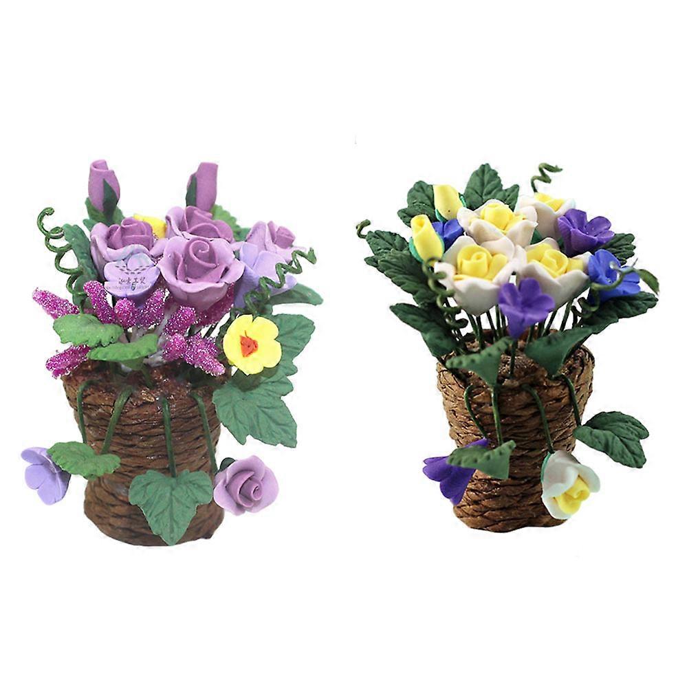 Mini Flower Basket Model for Micro Landscape Decor 2Pcs
