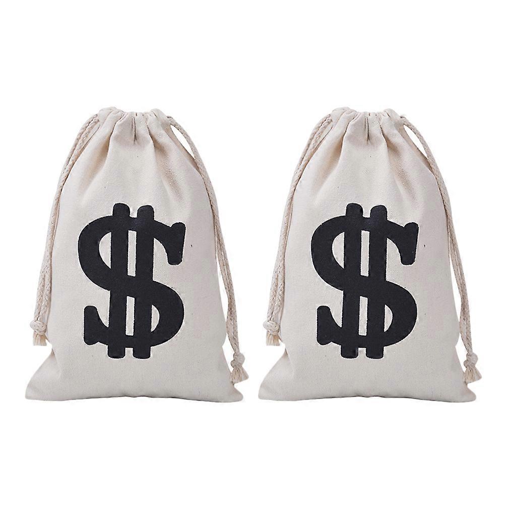 Canvas Drawstring Pouch for Storage Use 2Pcs Household Beige Gift Bags