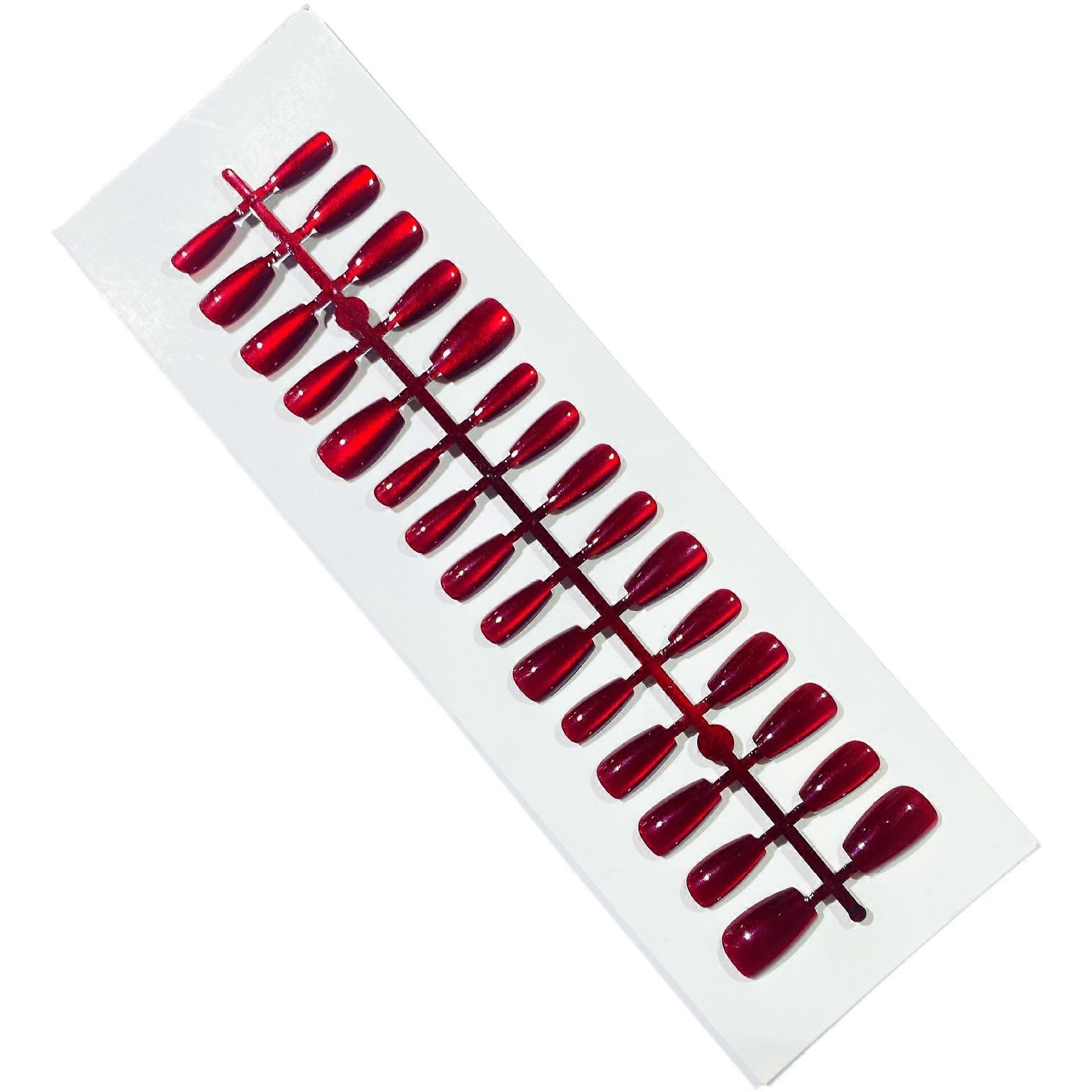 Burgundy Cat Eye Press On Nails Set, Reusable Fake Nails with Multiple Shape Options