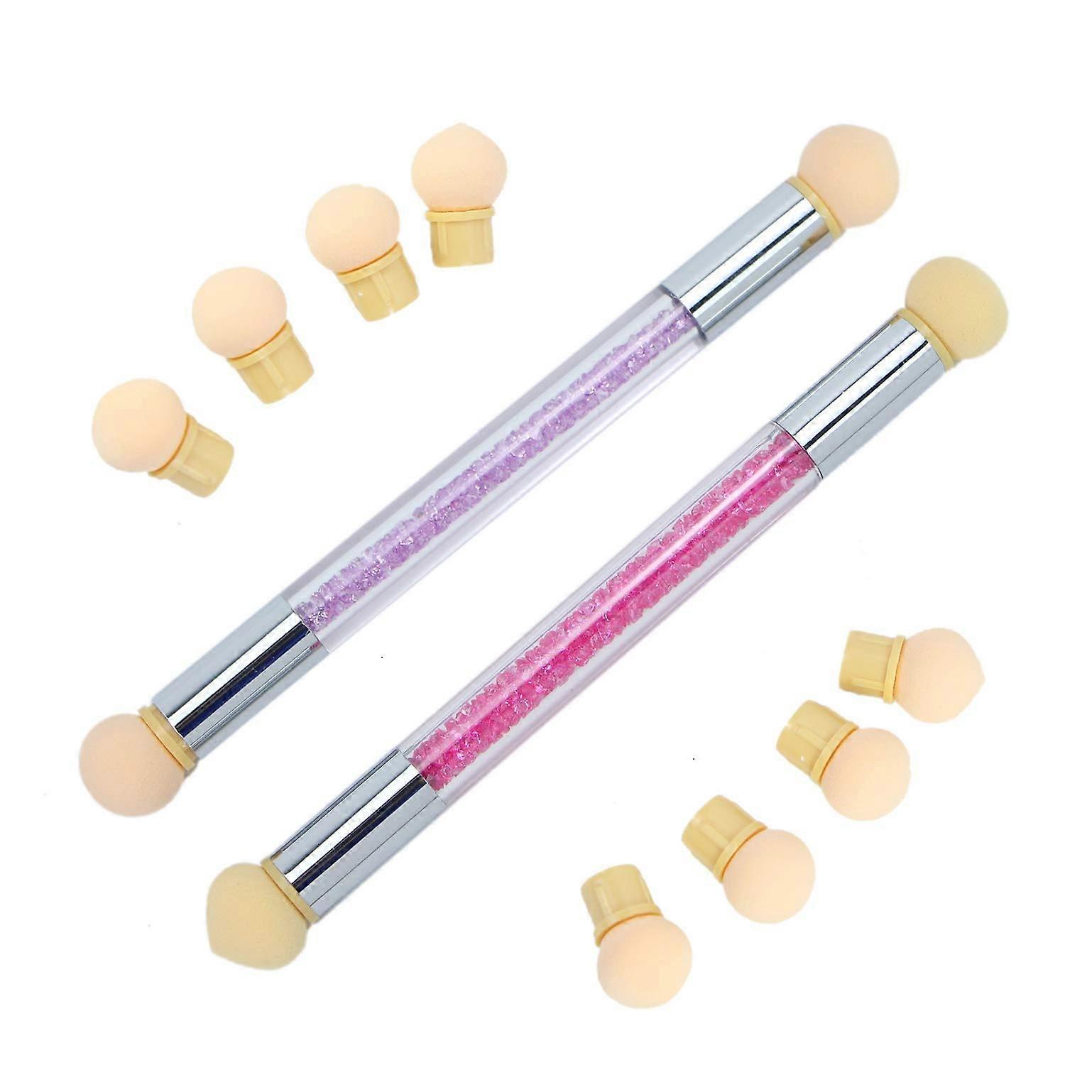 Nail Art Ombre Brush Set with Sponge Gradient Tips and 8 Replacement Heads for Smooth Blending