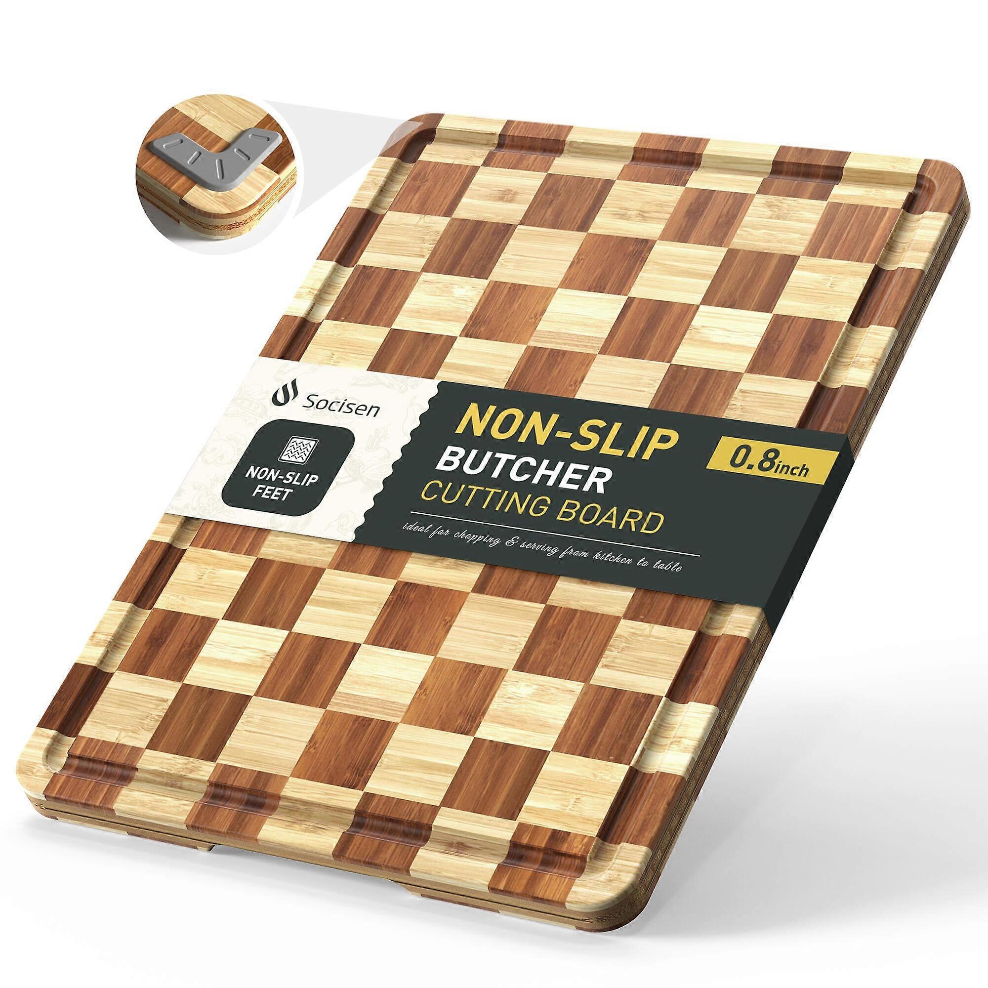 Large Bamboo Cutting Board with NonSlip Feet, Thick Durable Chopping Board for Kitchen Prep