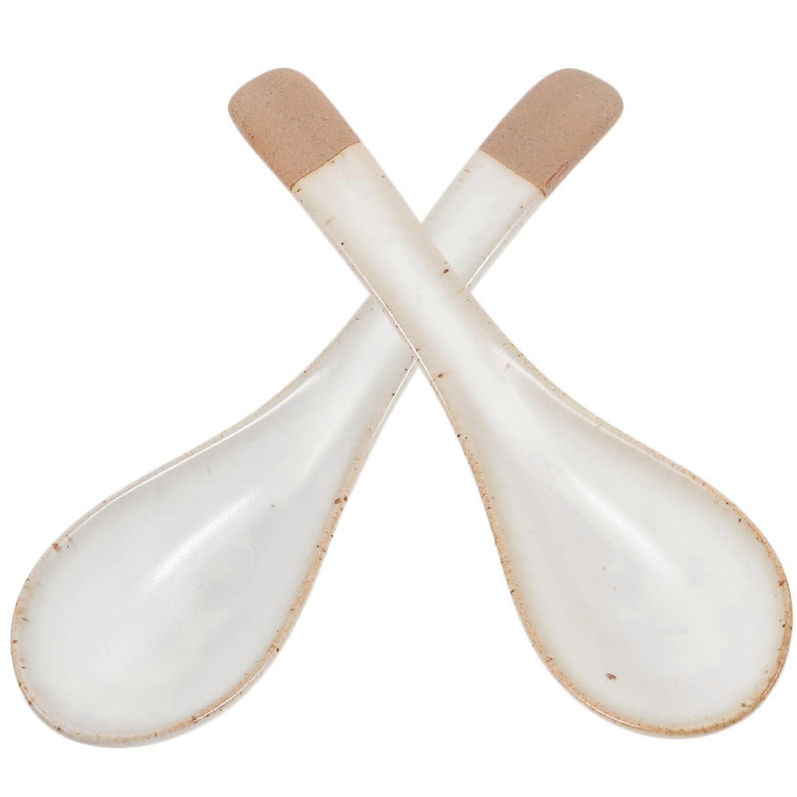 2pcs Elegant Ceramic Soup Spoons with NonSlip Base for Multipurpose Rice and Dinner Use