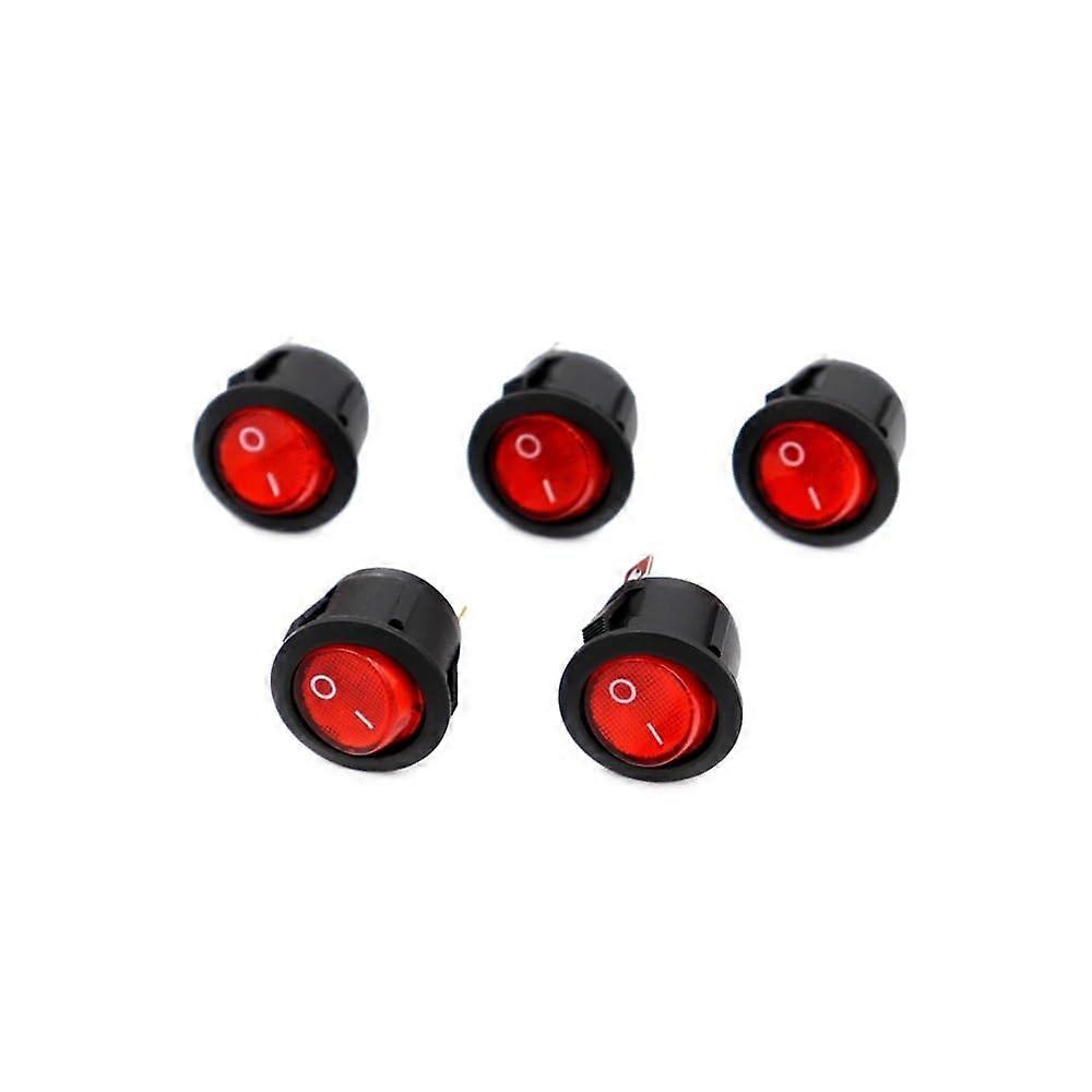5Pcs 12V Red LED Round Rocker Switch, Illuminated 3Pin On/Off Toggle Switch for Power Control