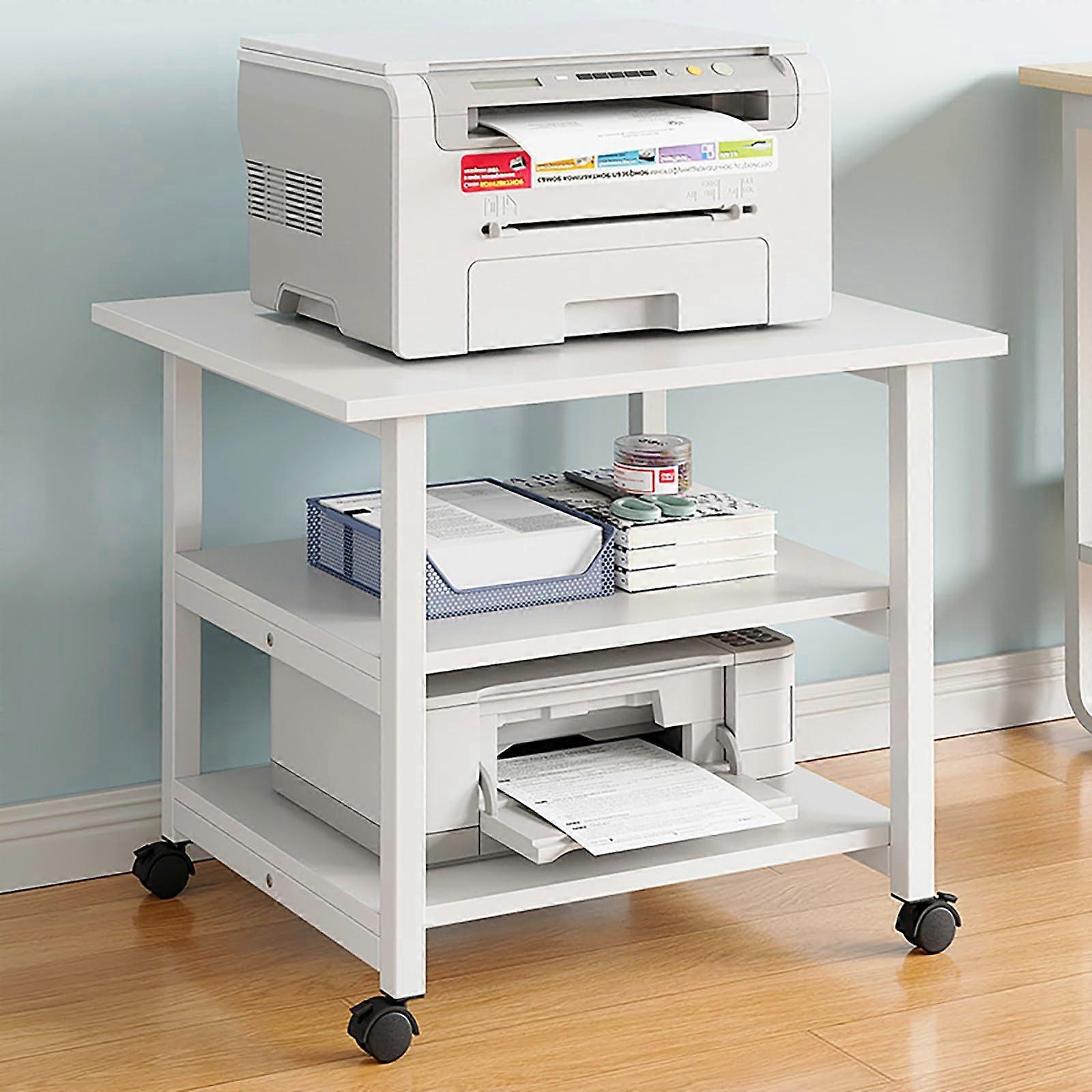 Printer Stand with Storage, 2Tier Under Desk Printer Cart with Wheels, Adjustable for Home Office, White